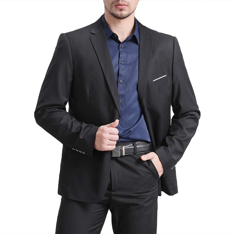 YFFUSHI Mens Slim Fit Blazer 2 Button Lightweight Sport Coat Jacket for Wedding Prom Party Dinner Black - Image 2